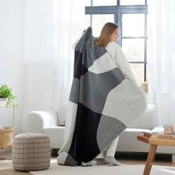 Black & White Geometric Modern Cotton Blend Throw Blanket by IBENA